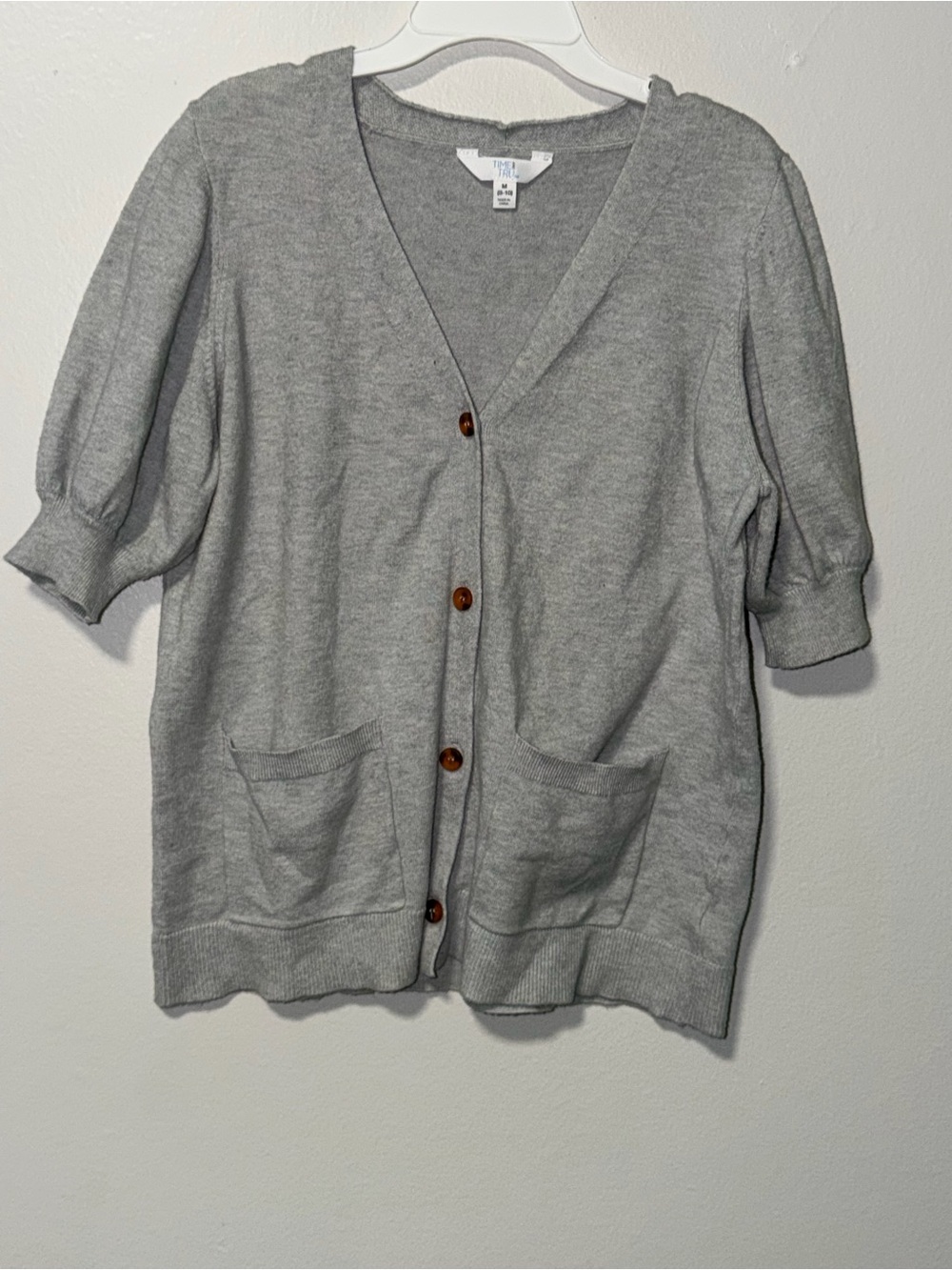 Time and Tru Light Gray Short Sleeve Button Front Cardigan